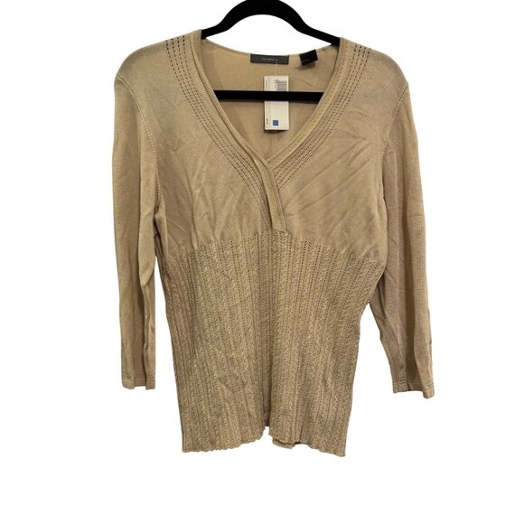Liz Claiborne Womens Sweater L Beige Knit V-Neck Rayon Blend - Picture 1 of 5